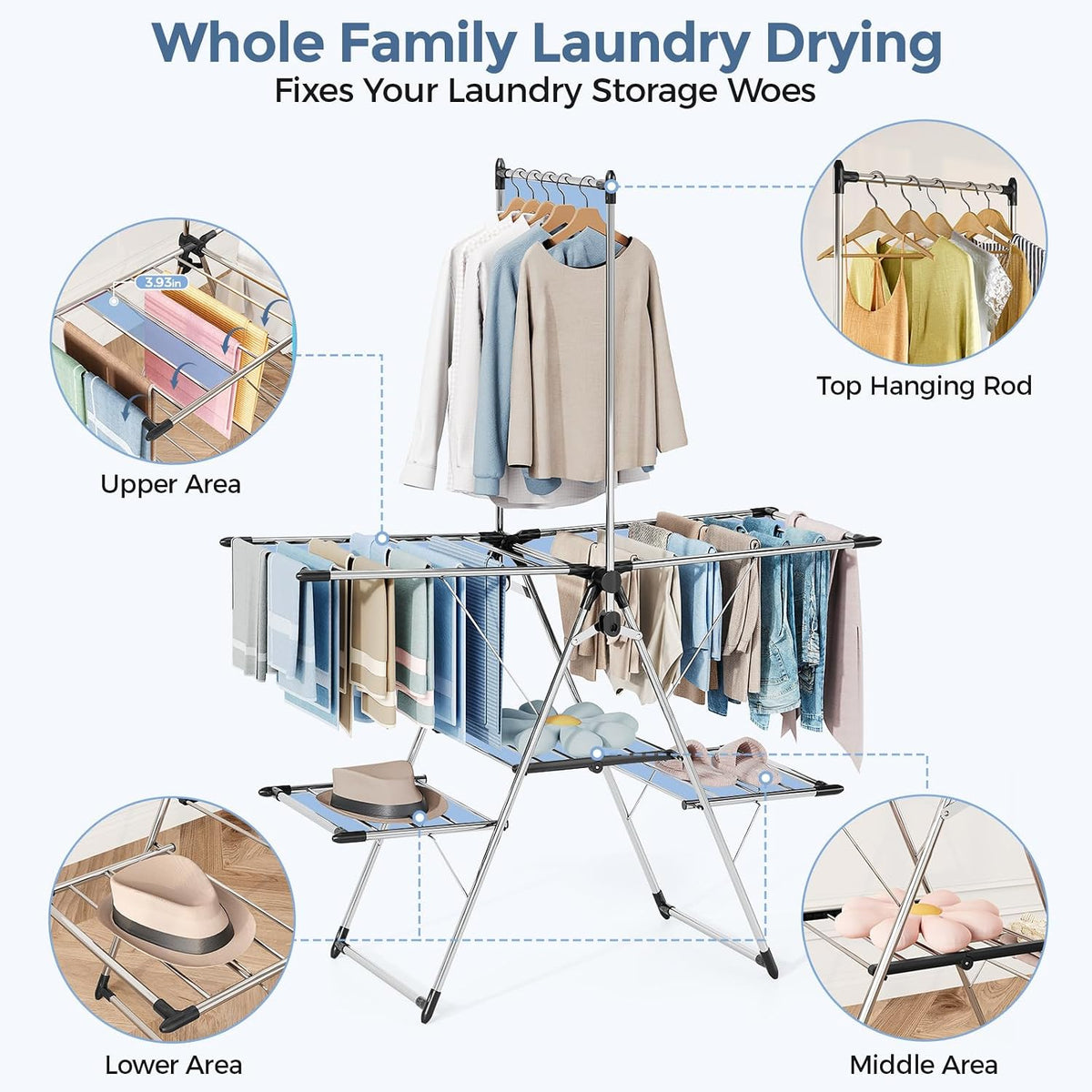 APEXCHASER Large Capacity Clothes Drying Rack, Foldable Laundry Drying Rack