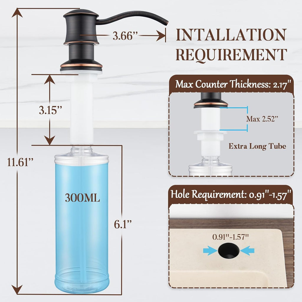 Built in Soap Dispenser for Kitchen Sink Countertop, Brass, Bronze