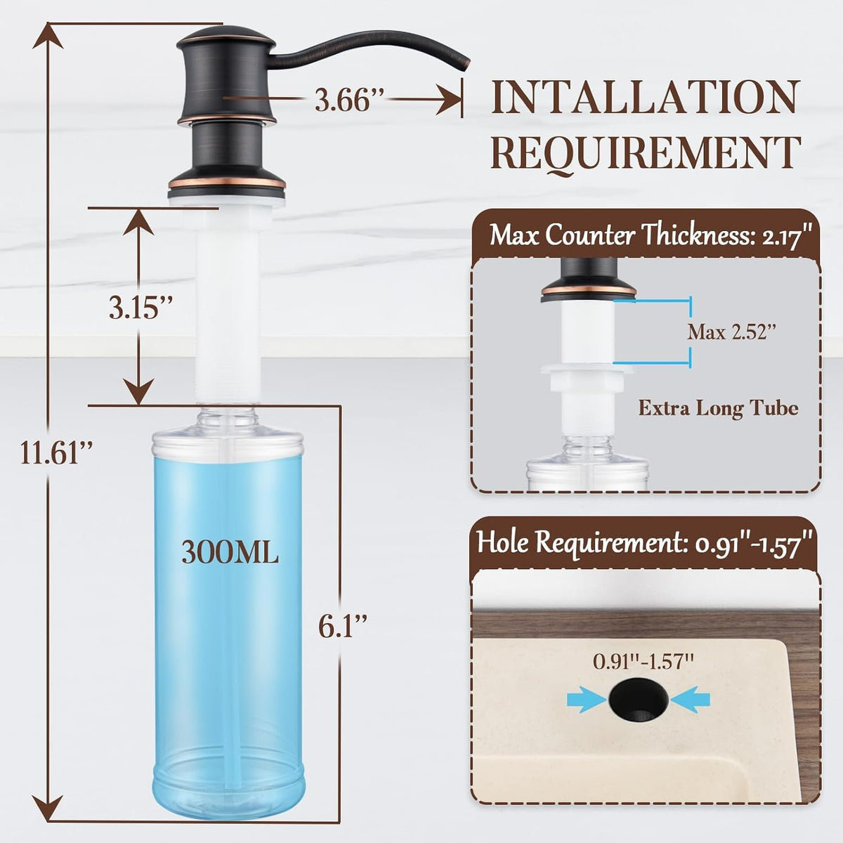 Built in Soap Dispenser for Kitchen Sink Countertop, Brass, Bronze