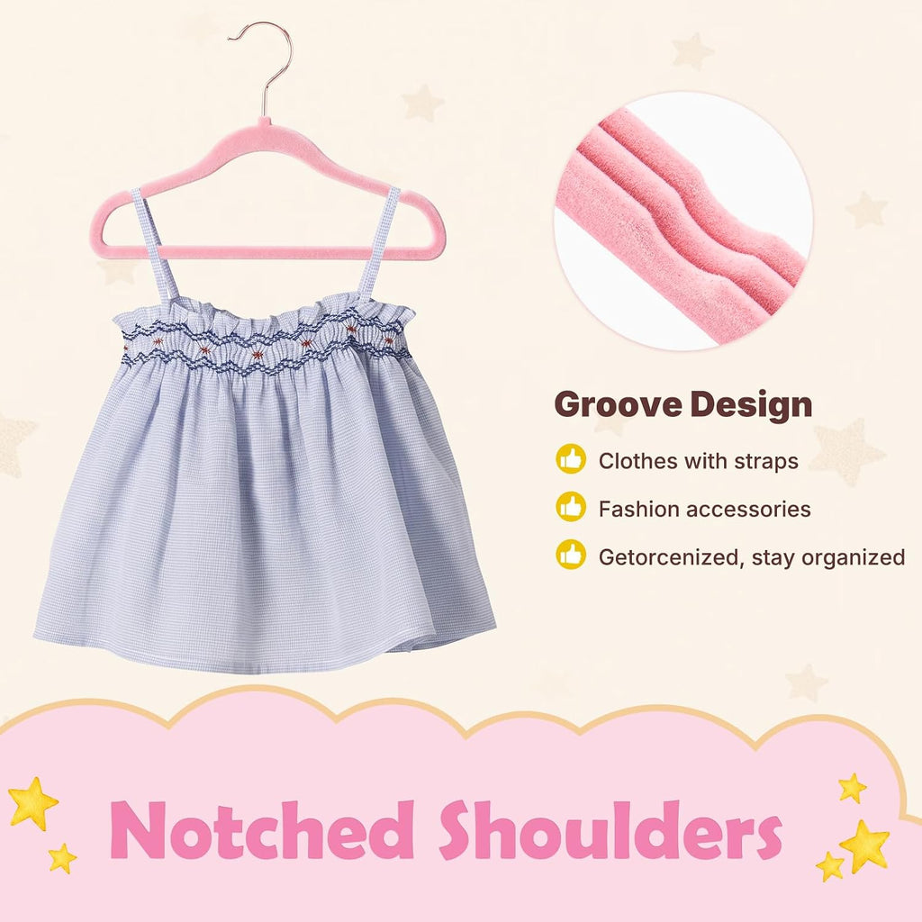 HOUSE DAY Velvet Baby Hangers for Closet, Kids Hangers Velvet 60 Pack, Non Slip Toddler Hanger 11.8 Inch, Durable Childrens Hanger for Newborn Baby Clothes- Blush Pink