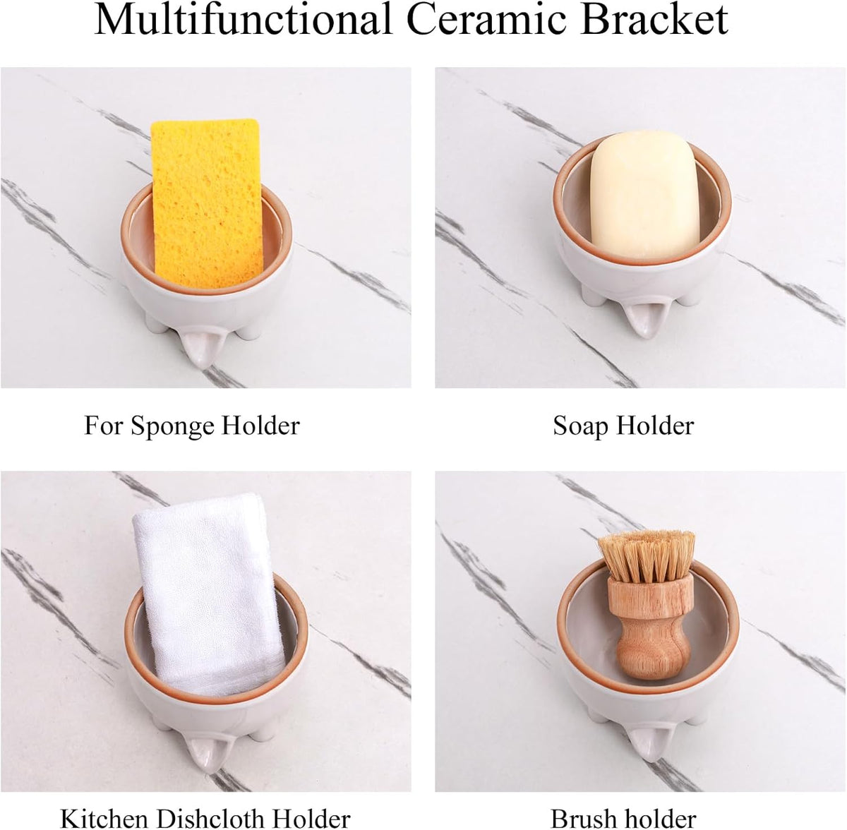 Soap Dish, Self Draining Ceramic Soap Holder for Shower, Bath, Kitchen Sink
