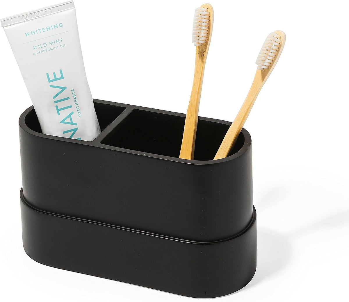 Yew Design Matte Black Bathroom Toothbrush Holder Cup - Round Large