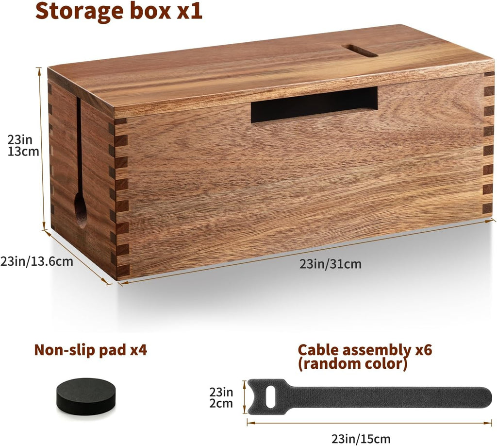 MINCORD Acacia Wood Cable Management Box - Cord Organizer & Power Strip Cover for Desk, TV Stand & Home Office, Wooden Electrical Cord Hider Box with Lid for Living Room, Bedroom & Gaming Setup