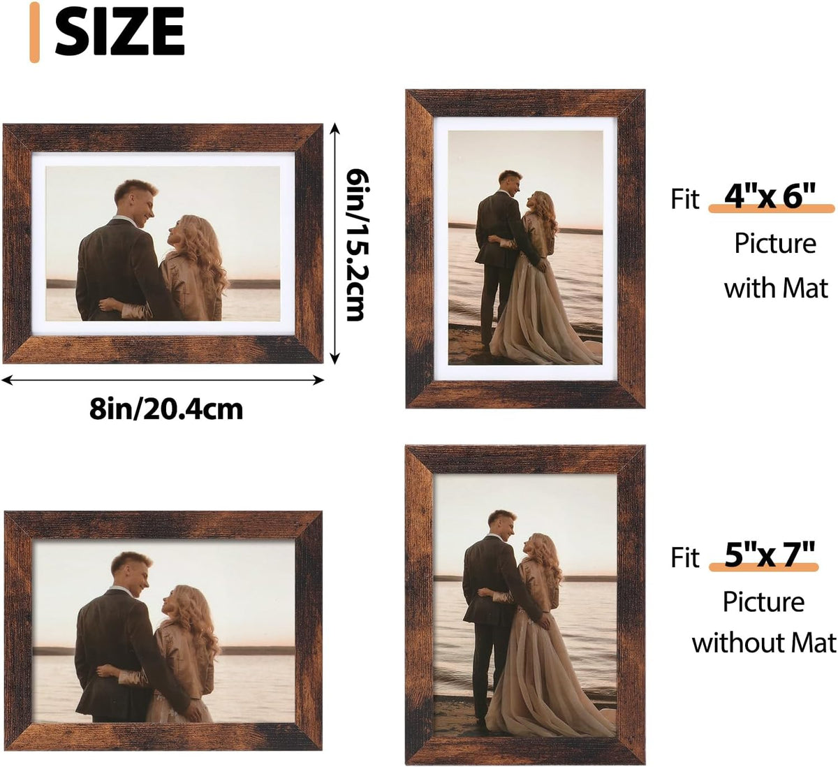 Fixwal 5x7 Picture Frames Set of 5 with Tempered Glass, Vintage Distressed