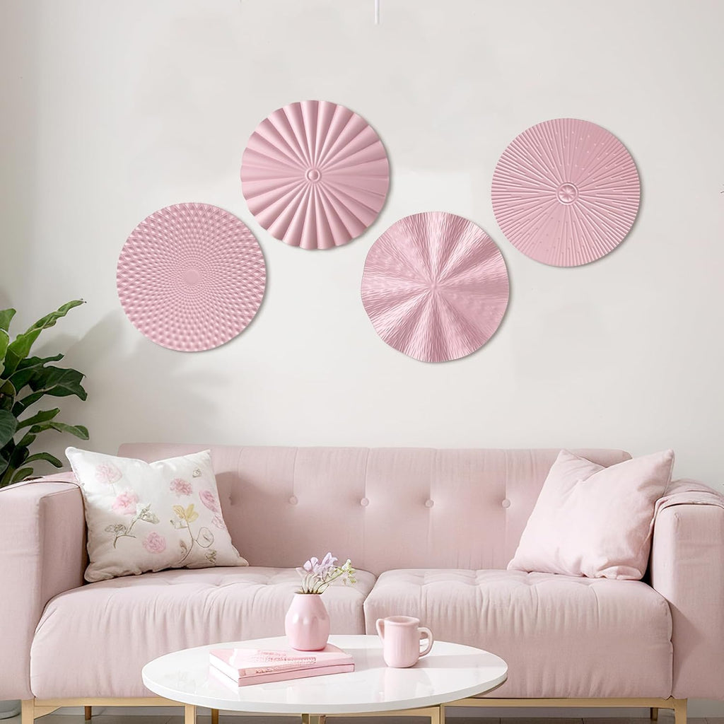 Hicarer 4 Pcs 12 Inch Pink Metal Wall Art Decor Modern Sunburst Decor