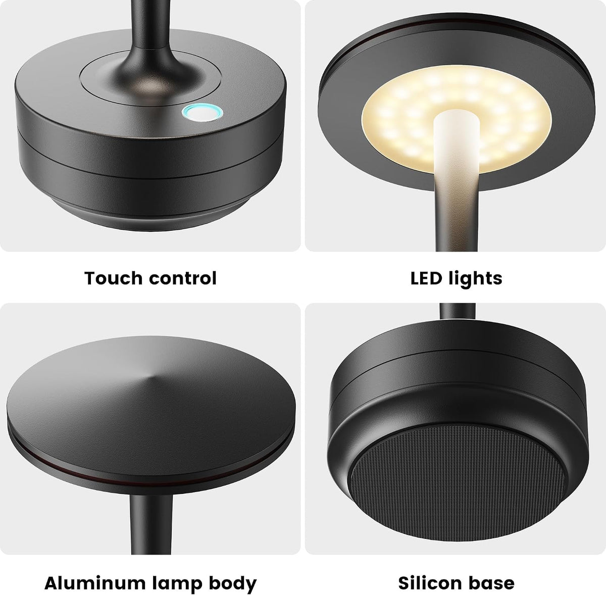 Cordless Rechargeable LED Table Lamp Set of 2 Black