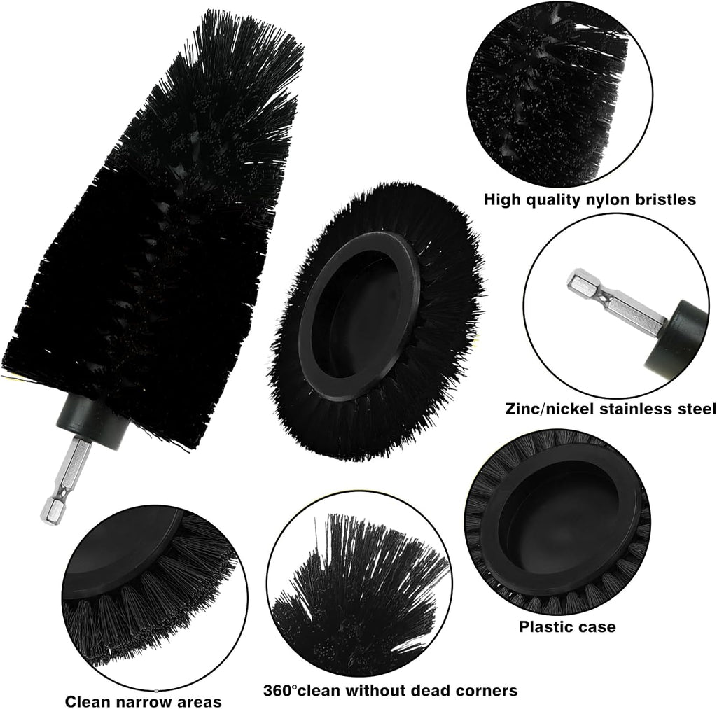 8 Pcs Drill Brush Attachment Set, Power Cleaning Scrub Brush Kit with Extend Long Attachment, All Purpose Drill Scrub Brushes for Car, Grout, Floor, Tub, Bathroom and Kitchen (Black)