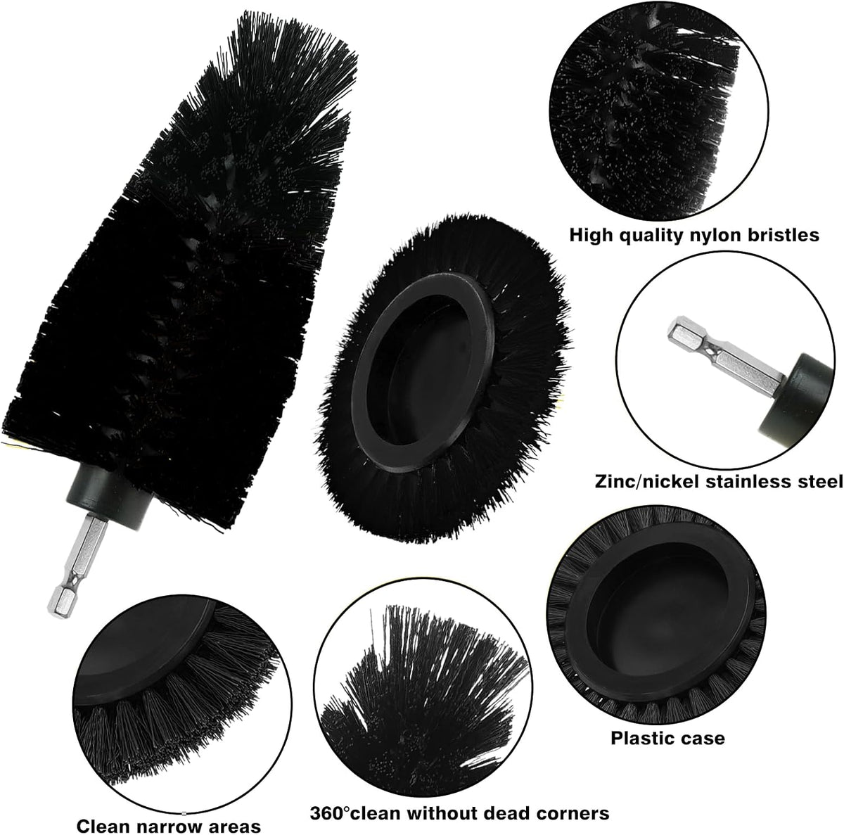 8 Pcs Drill Brush Attachment Set, Power Cleaning Scrub Brush Kit with Extend Long Attachment, All Purpose Drill Scrub Brushes for Car, Grout, Floor, Tub, Bathroom and Kitchen (Black)