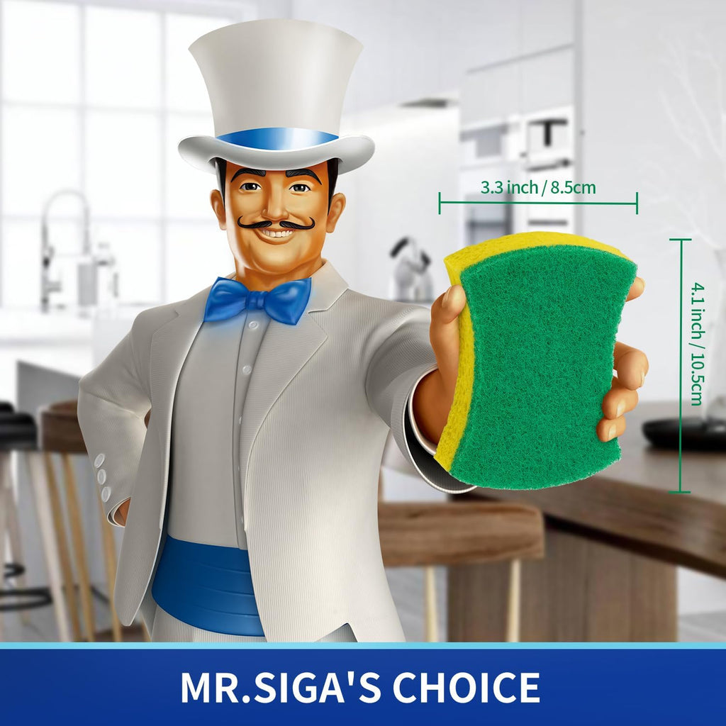 MR.SIGA Heavy Duty Cellulose Scrub Sponge, Dual-Sided Dish Sponge, 12 Pack