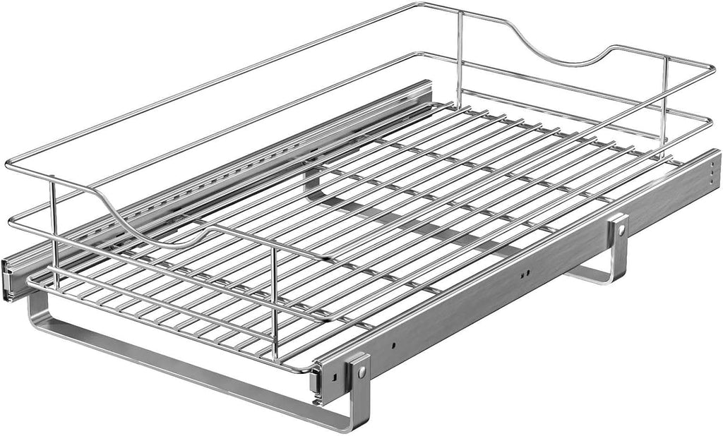 Pull Out Cabinet Organizer, (14½"W x 20" D) Soft Close Slide Out Drawer, 1 Tier Pull Out Cabient Shelf for Kitchen Base Cabinet Under Sink Space, Pantry Organization, Bathroom, Wire Basket