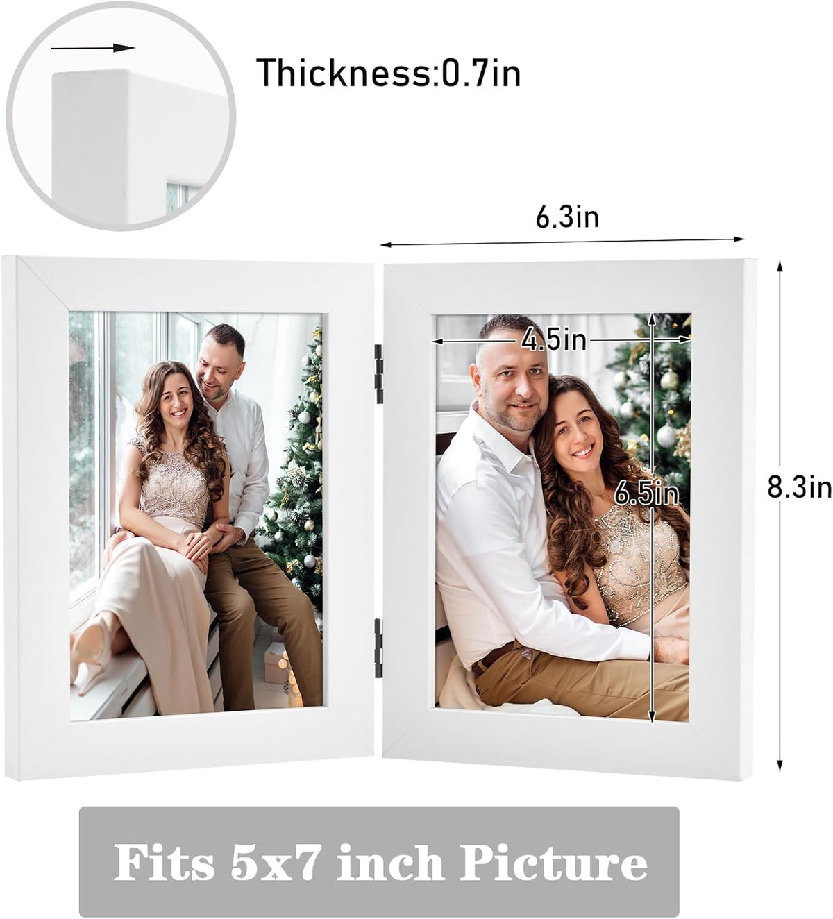 Frametory, 5x7 Double Picture Frame White, 1 Pack
