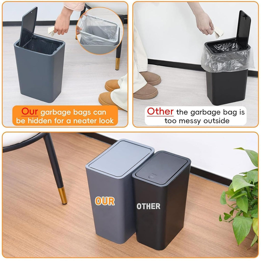 Yieach 12L Slim Bathroom Trash Can with Lid,3.17 Gallon Pet/Dog Proof Kitchen Trash Can,Rectangle Thin Garbage Can,Covered Waste Basket,Narrow Small Plastic Trashcan for Room,Bedroom,Office,Grey 2PCS