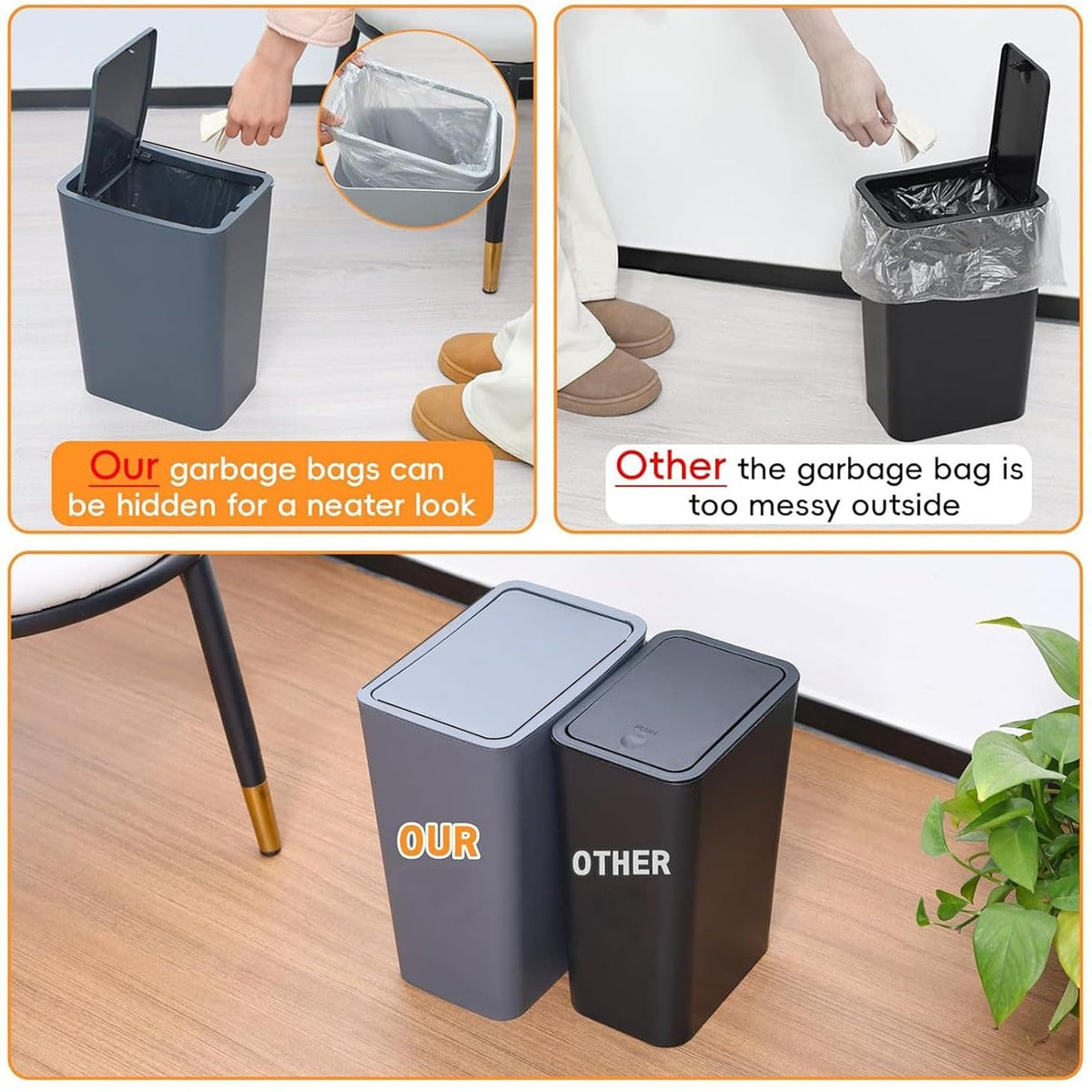 Yieach 12L Slim Bathroom Trash Can with Lid,3.17 Gallon Pet/Dog Proof Kitchen Trash Can,Rectangle Thin Garbage Can,Covered Waste Basket,Narrow Small Plastic Trashcan for Room,Bedroom,Office,Grey 2PCS