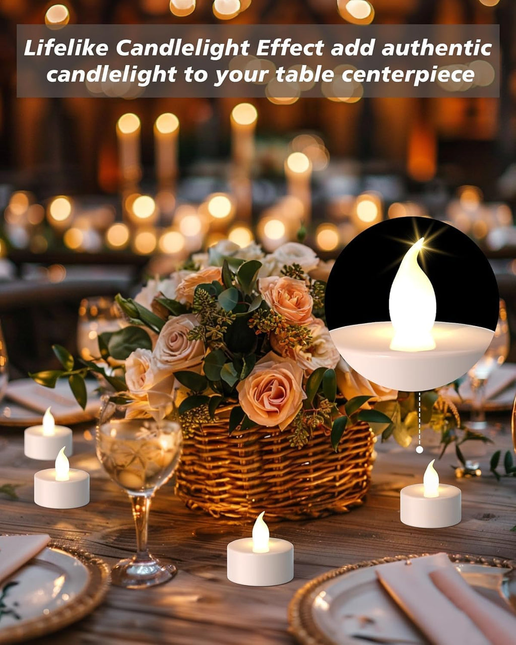 PUNPUBA LED Tea Lights Battery Operated Flameless Candles 24Pack Warm White