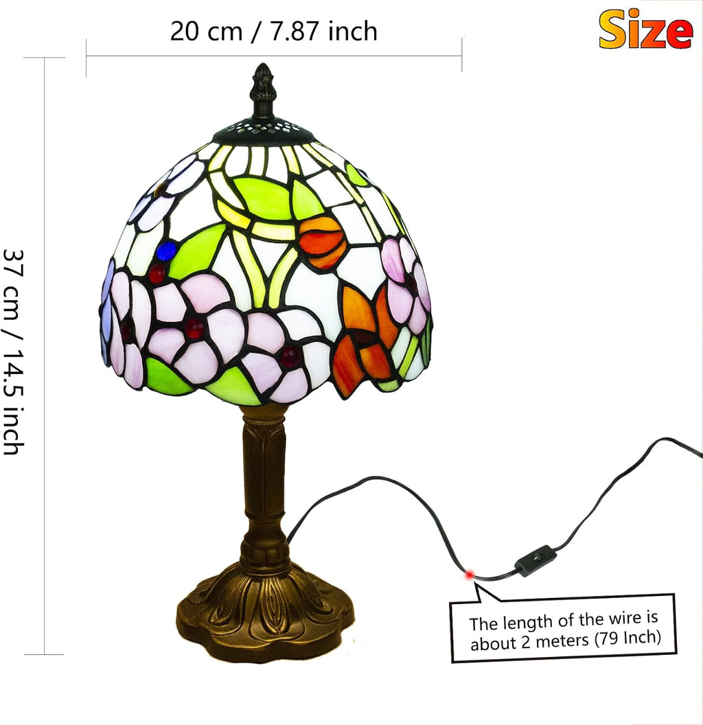 Small Tiffany Style Stained Glass Table Lamp, 8 Inch, Flower Pattern