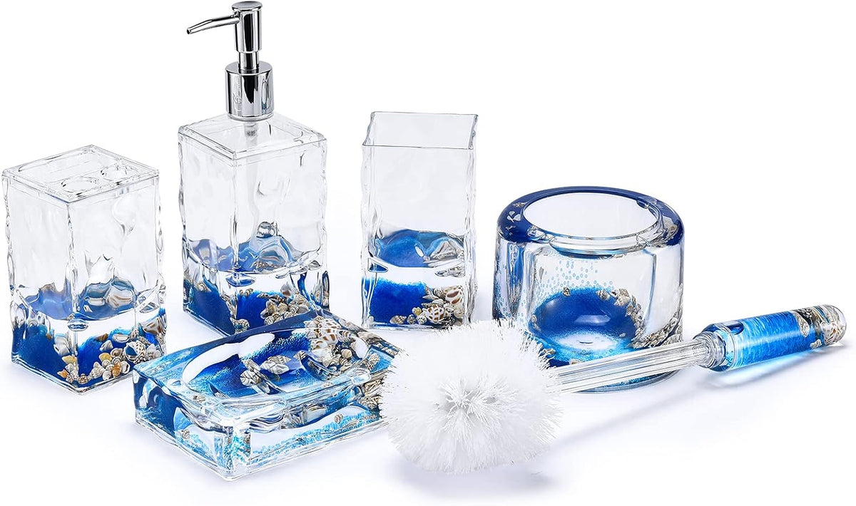 LOCCO DECOR 5 Piece Acrylic Liquid 3D Floating Motion Bathroom Vanity Accessory Set Shell