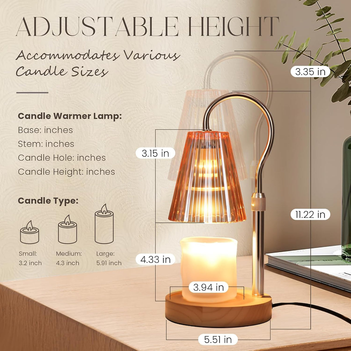 SnowBB Candle Warmer Lamp with Timer Dimmer, Adjustable Height, Birthday Gifts for Women Mom Friend Sister, House Warming Gift New Home Decor, Vintage Wax Melt Warmer, Christmas White Elephant Gifts