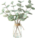Artificial Eucalyptus Stems in Glass Vase with Faux Water,13.5" Fake Plants for Bathroom Shelf Decor, Farmhouse Centerpieces for Tables, Small Desk Plants for Home Office Decor (Green)