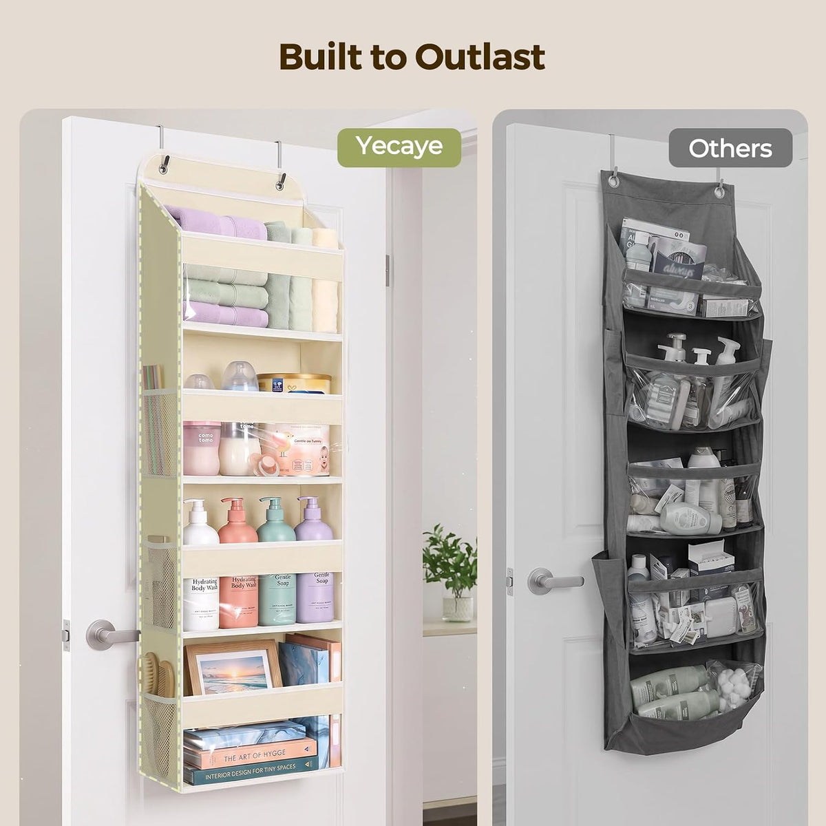 LAMU Over the Door Organizer, Large Capacity Behind the Door Storage with Clear PVC Windows, Back to School Supplies, Stuffed Animal Storage for Dorm Closet Nursery Bathroom Pantry, 4 Tier Cream White