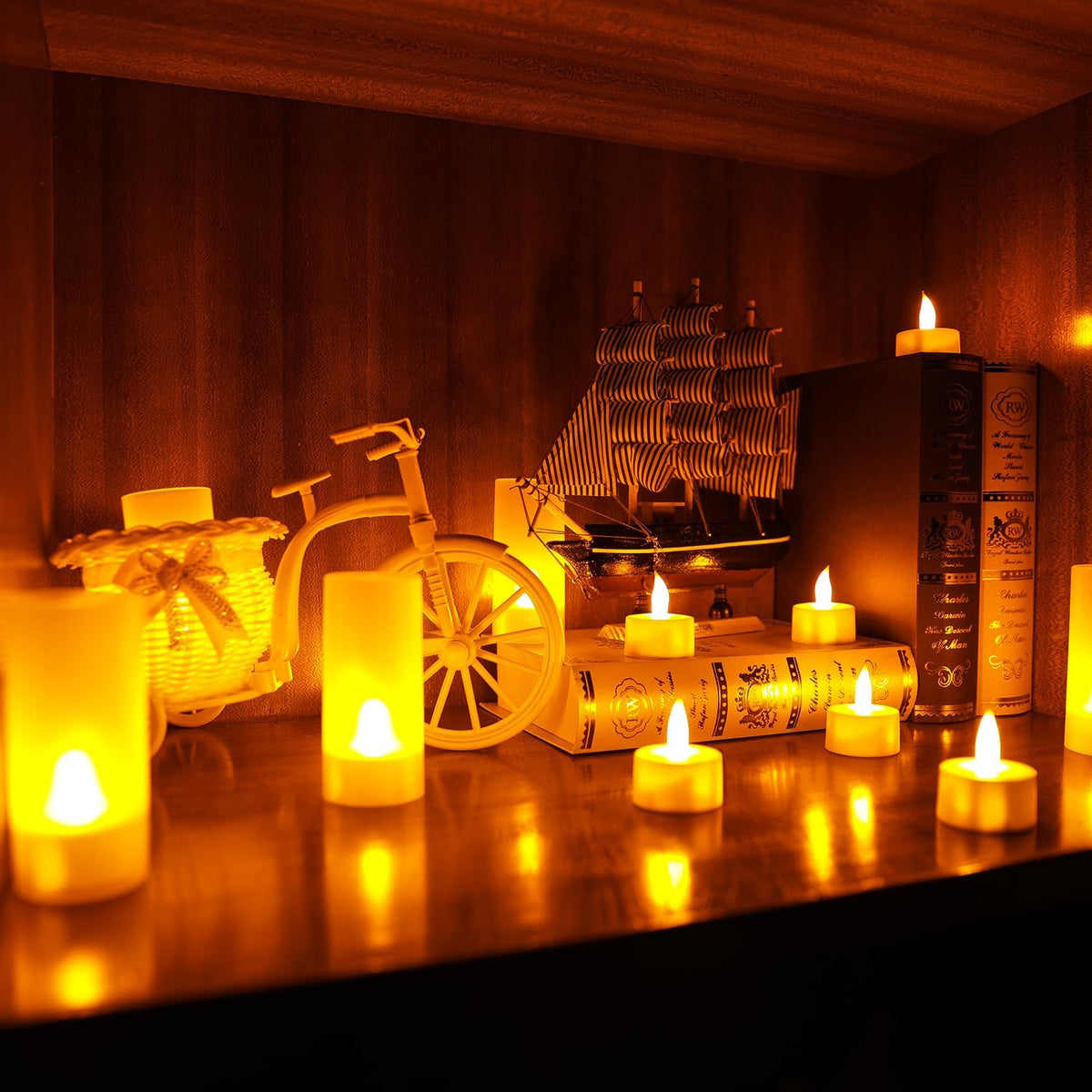 Esup Rechargeable Tea Lights Candles with Realistic Flame Effect for Decora