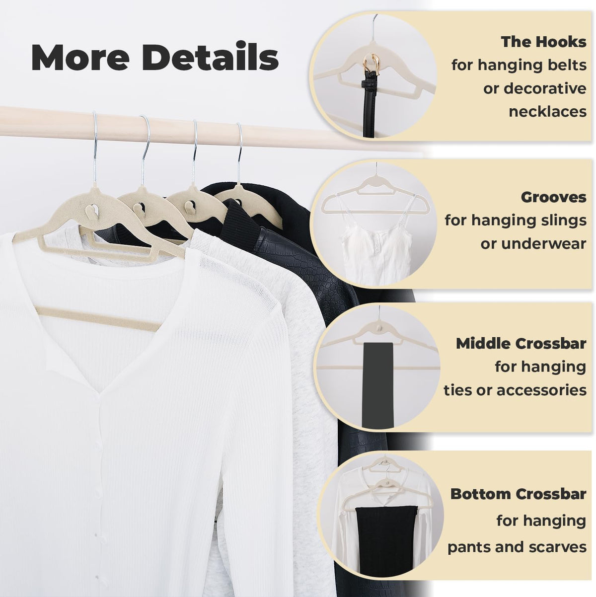 Ivory Velvet Hangers, Stackable Hanger with Non Slip Felt Fabric
