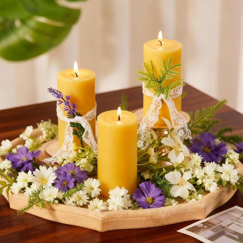 Crenovo 3 Pack Beeswax Pillar Candles,2x4 Inch 100% Pure Organic Natural