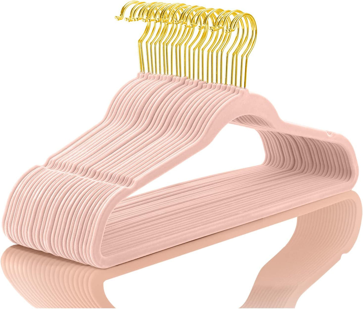 MIZGI Premium Velvet Hangers (Pack of 50) Heavyduty - Non Slip - Velvet Suit Hangers Blush Pink - Gold Hooks,Space Saving Clothes Hangers Felt Organizer