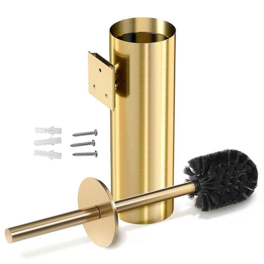 Brushed Gold Toilet Brush and Holder Set, Wall Mounted Toilet Brush Holder