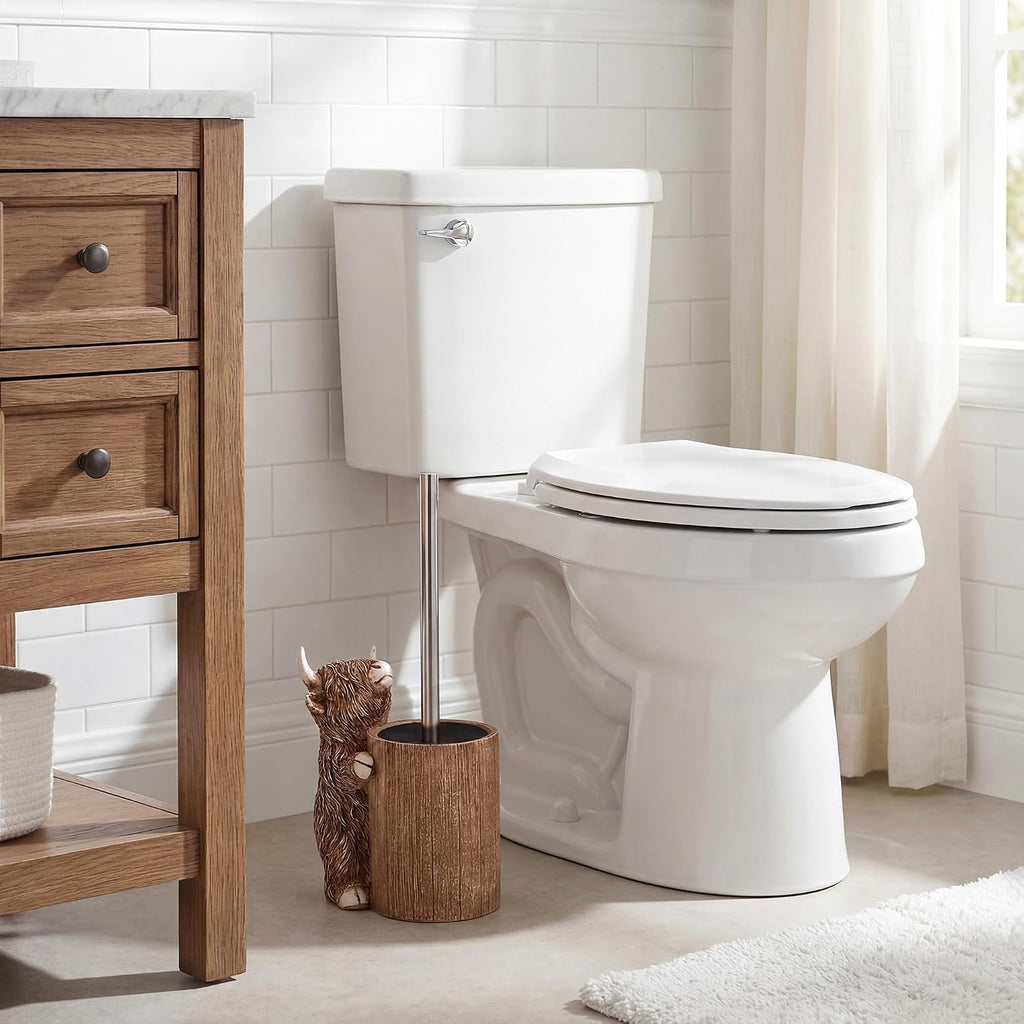 Highland Cow Toilet Brush Holder Set, Cow Bathroom Decor