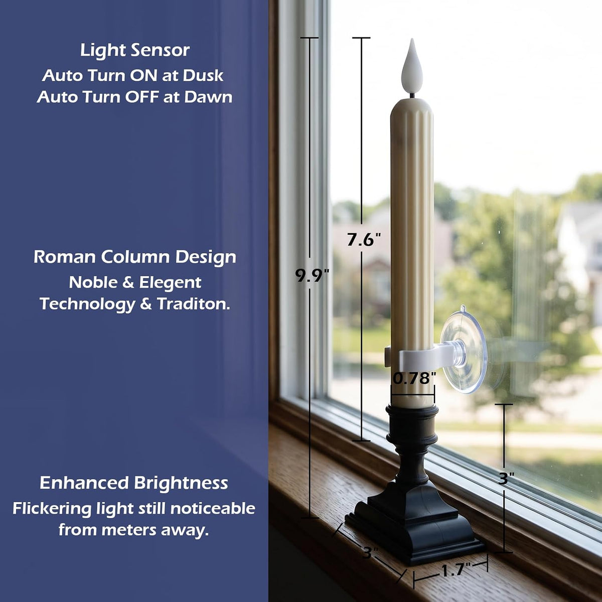 Christmas Window Flameless Taper Candles Sensor Dusk to Dawn(12AA Include)
