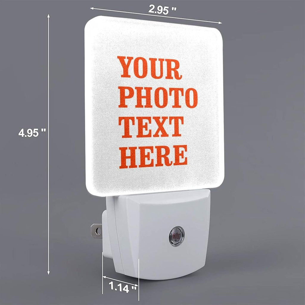 Set of 2 Custom Personalized Led Night Lights, Customize Photo Logo Text Auto Dusk-to-Dawn Sensor Night Lamp Plug-in Home Decorative for Bathroom Hallway Stairs