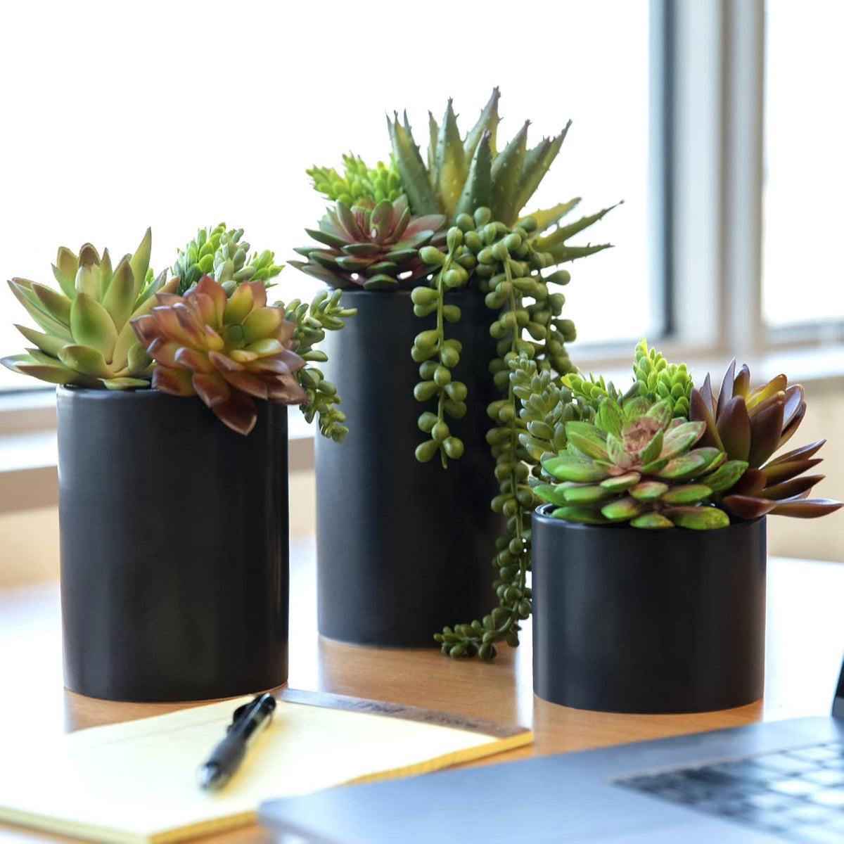 SEEKO Succulents Plants Artificial in Ceramic Pots – Faux Office Plants