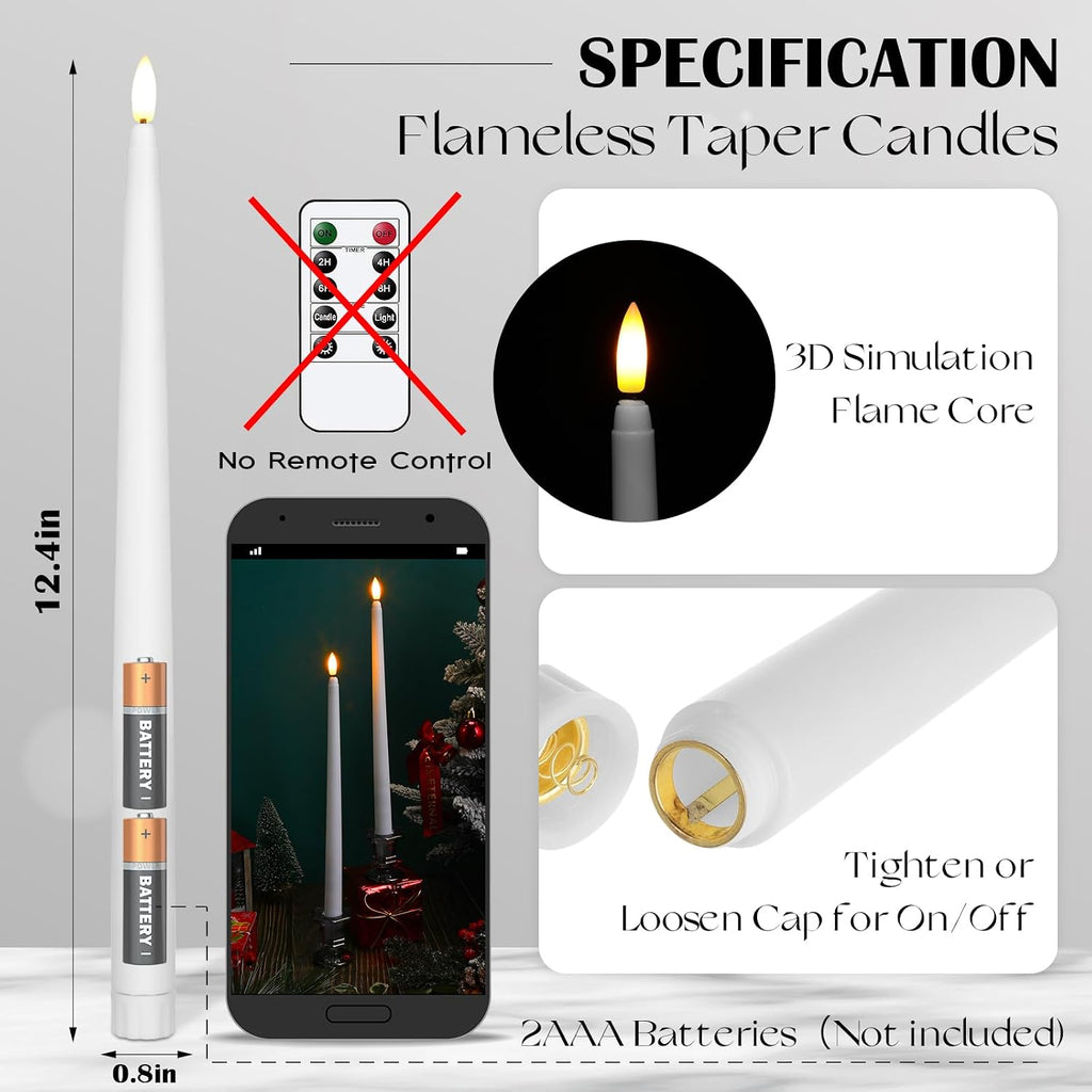 Baquler 50 Pcs Extra Long Flameless Taper Candles 12.4 in Battery Operated