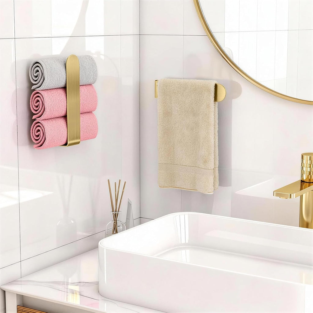 Bethom 2 Pack Gold Hand Towel Holder, 8 Inch Square Adhesive for Kitchen