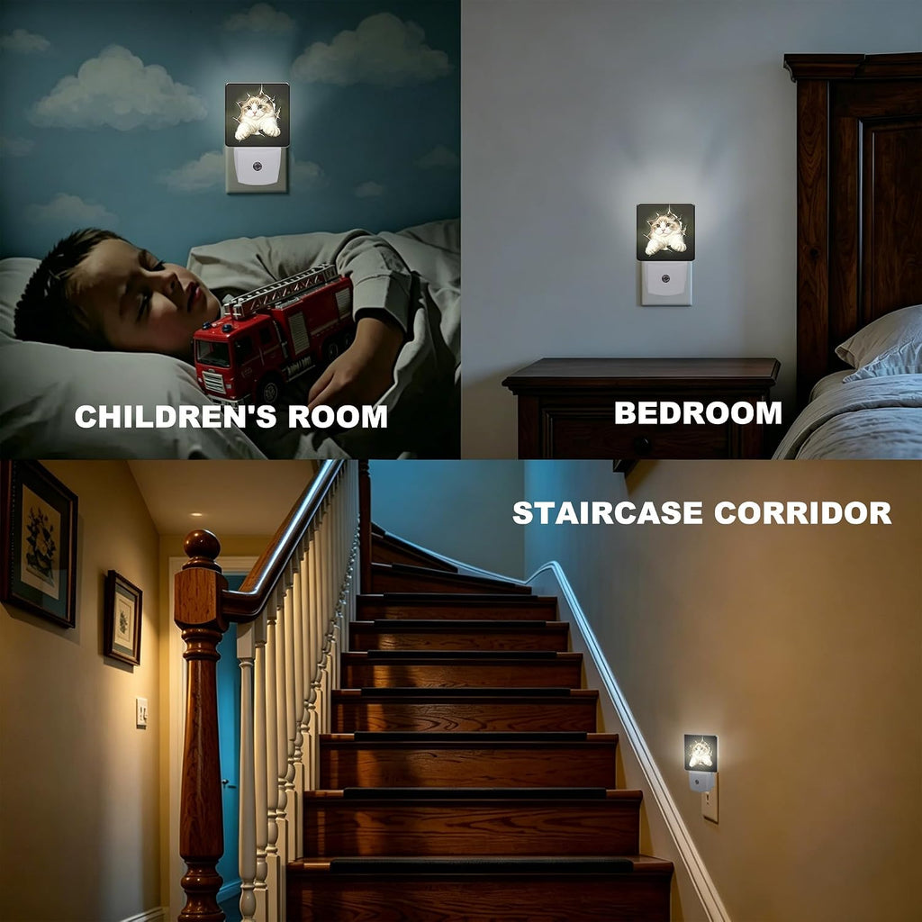 Night Light Broken Hole Cat Night Lights Plug into Wall with Dusk to Dawn Smart Sensor for Bedroom Bathroom Hallway Kitchen, Warm Nightlights for Boys Girls Women Men