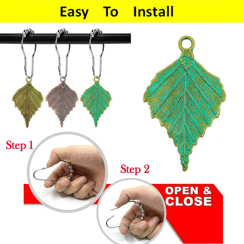 Set of 12 Birch Tree Leaf Shower Curtain Hooks Realistic Large Veined Leaf Autumn Leaves Woodland Forest Style Theme Home Shower Curtain Rings Decor Accessories (Colorful)
