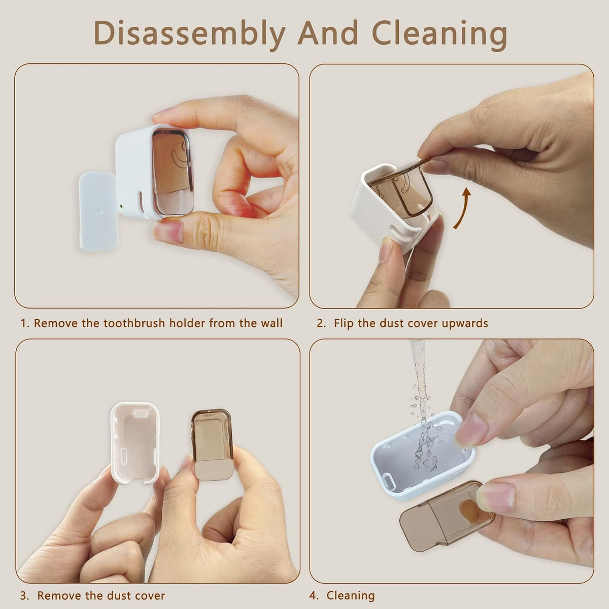 4PCS Toothbrush Holders Wall Mounted with Cover Tooth Brush Holder