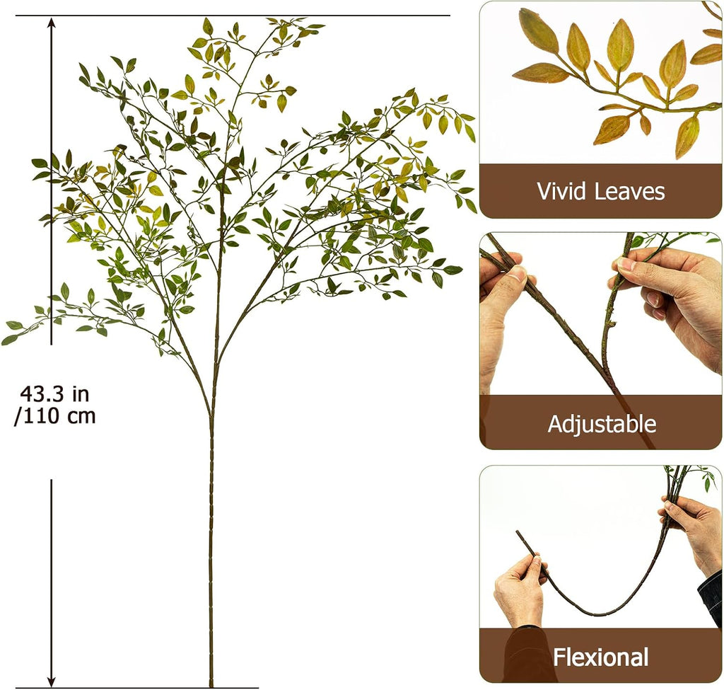 Ttranewsoo Artificial Greenery Stems, 43.3" Nandina Branches Tall Faux Plant Stems for Vase, Greenery Decor Stems Leaves Bunches for Shop Garden Office Home Décor,2Pcs,Orange