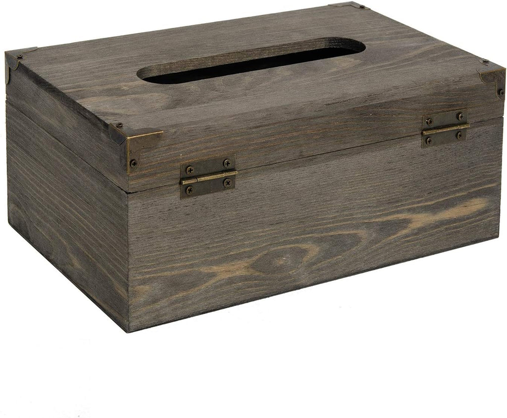 Distressed Wooden Rustic Facial Tissue Box Holder Tissue Box Cover Napkin Dispenser for Bathroom Living Room Dining Room Bedroom Toilet (Grey)