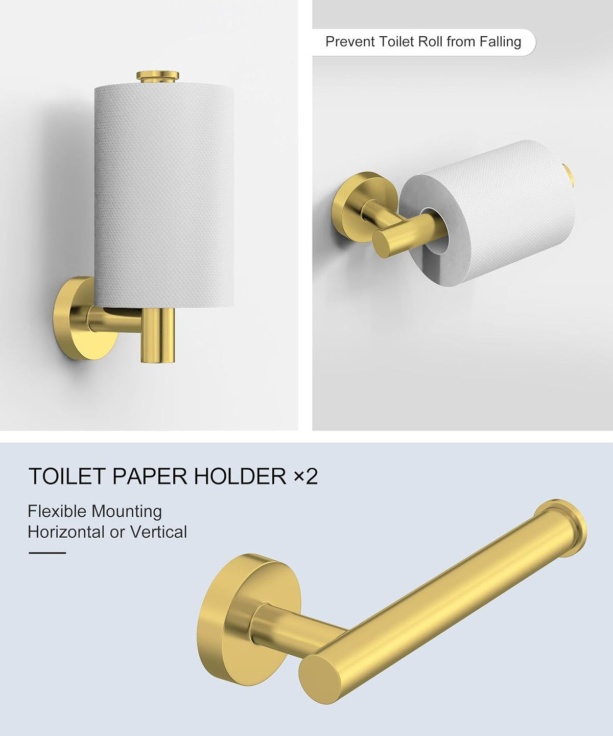 12Pcs Brushed Gold Bathroom Hardware Accessories Set SUS304 Stainless Steel