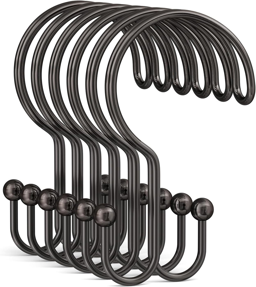 Bathway Bronze Shower Curtain Hooks Ring, 12 Pcs Double Sided Shower Hooks, Rust Proof Metal Shower Hooks for Bathroom, Anti-Drop Shower Rings for Shower Curtain & Liners