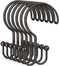 Bathway Bronze Shower Curtain Hooks Ring, 12 Pcs Double Sided Shower Hooks, Rust Proof Metal Shower Hooks for Bathroom, Anti-Drop Shower Rings for Shower Curtain & Liners