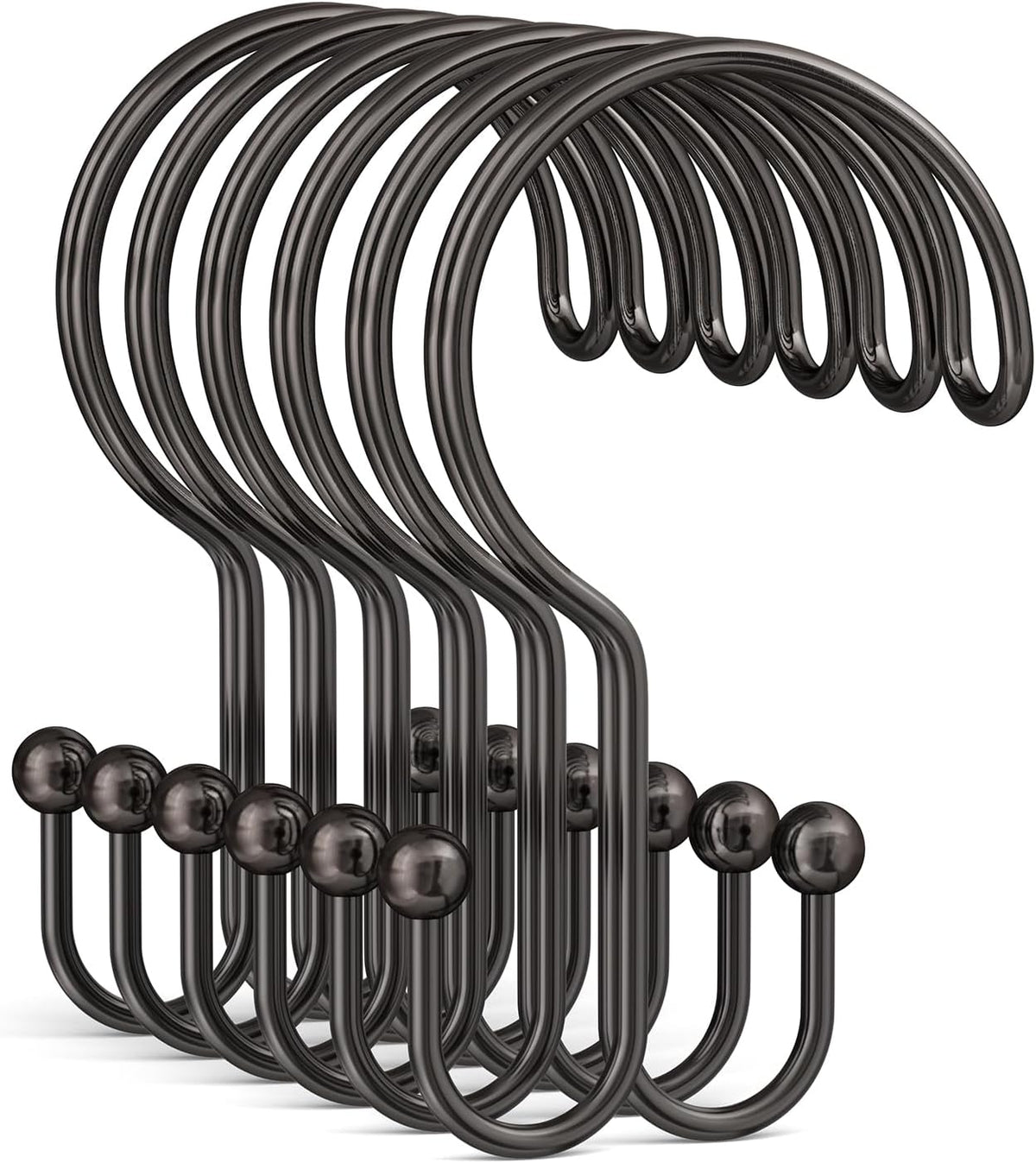 Bathway Bronze Shower Curtain Hooks Ring, 12 Pcs Double Sided Shower Hooks, Rust Proof Metal Shower Hooks for Bathroom, Anti-Drop Shower Rings for Shower Curtain & Liners