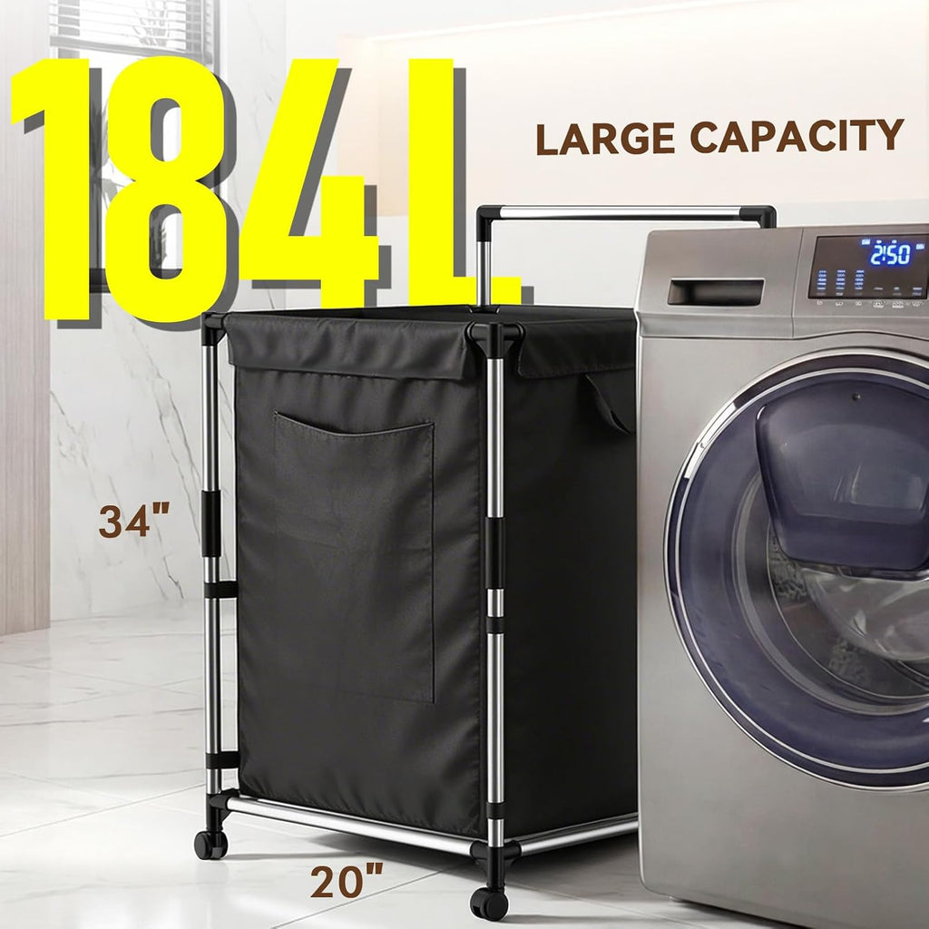 Laundry Hamper 2 Section with Wheels - Rolling Laundry Basket,Black