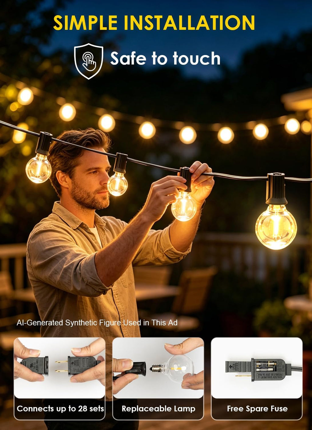 Formosa 26ft Indoor/Outdoor Clear LED Christmas String, Patio Light with 25 Retro Round Waterproof Edison Bulbs,G40 Shatterproof Globe Bulbs, Outside Hanging Lights for Gazebo Garden Backyard Decor