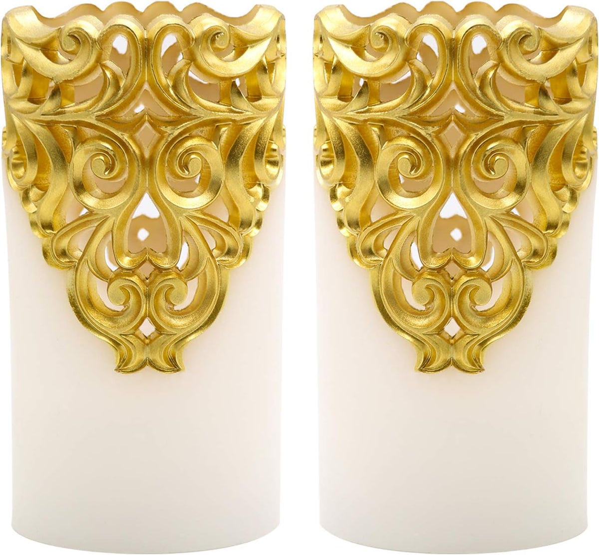 Eldnacele Gold Hollow Flameless Pillar Candles with 5H Timer