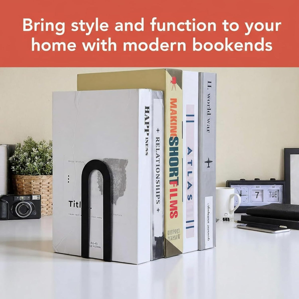 Chunful 6 Pcs Metal Bookends, Black, Round