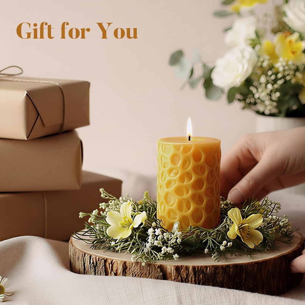 Ashlux Beeswax Pillar Candles 3x4 inch, 100% Pure Beeswax Candles