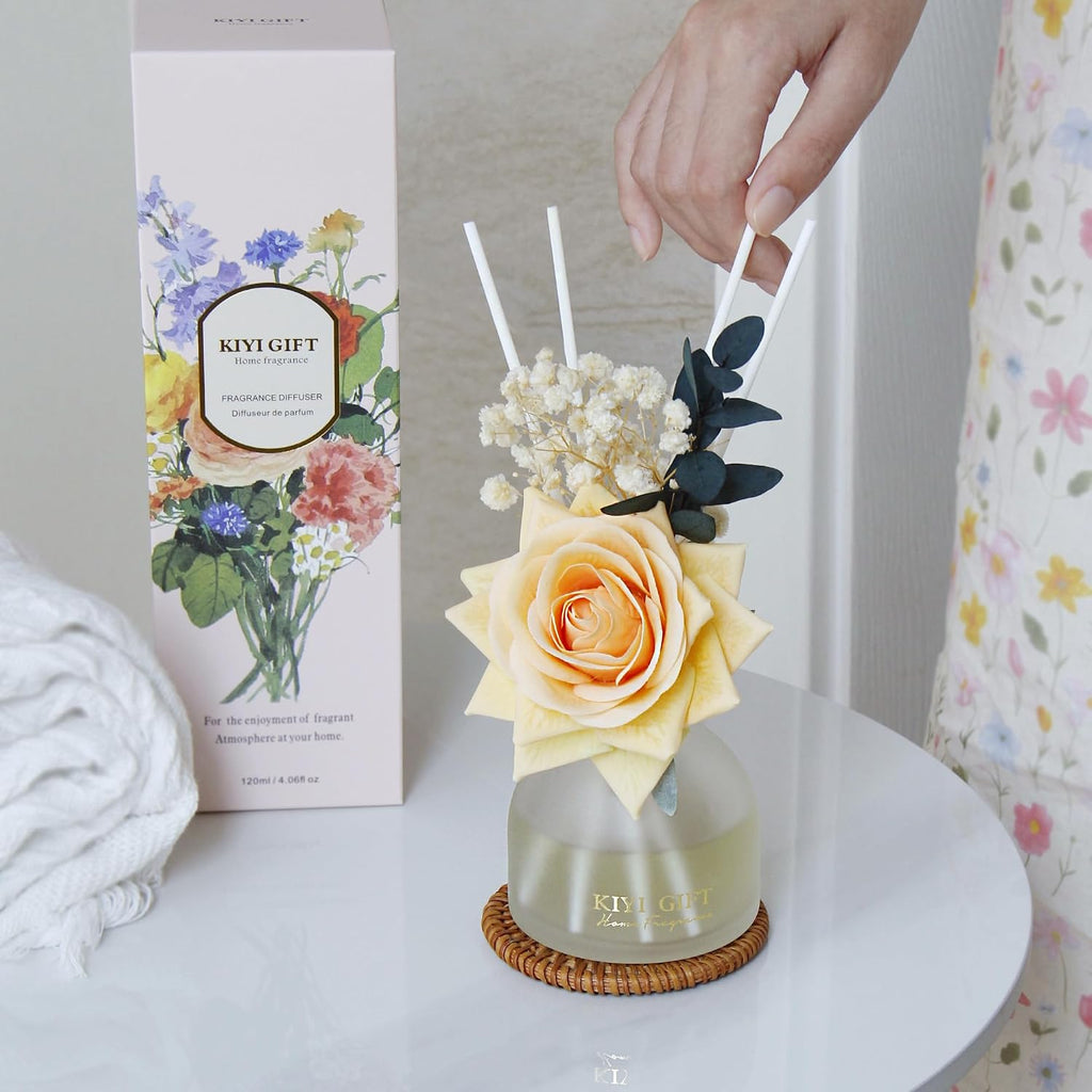 Reed Diffuser Set, 4.06 oz Scent Diffuser with 6 Sticks, Home Fragrance, Reed Diffuser for Bathroom Shelf Decor, Gardenia White Tea