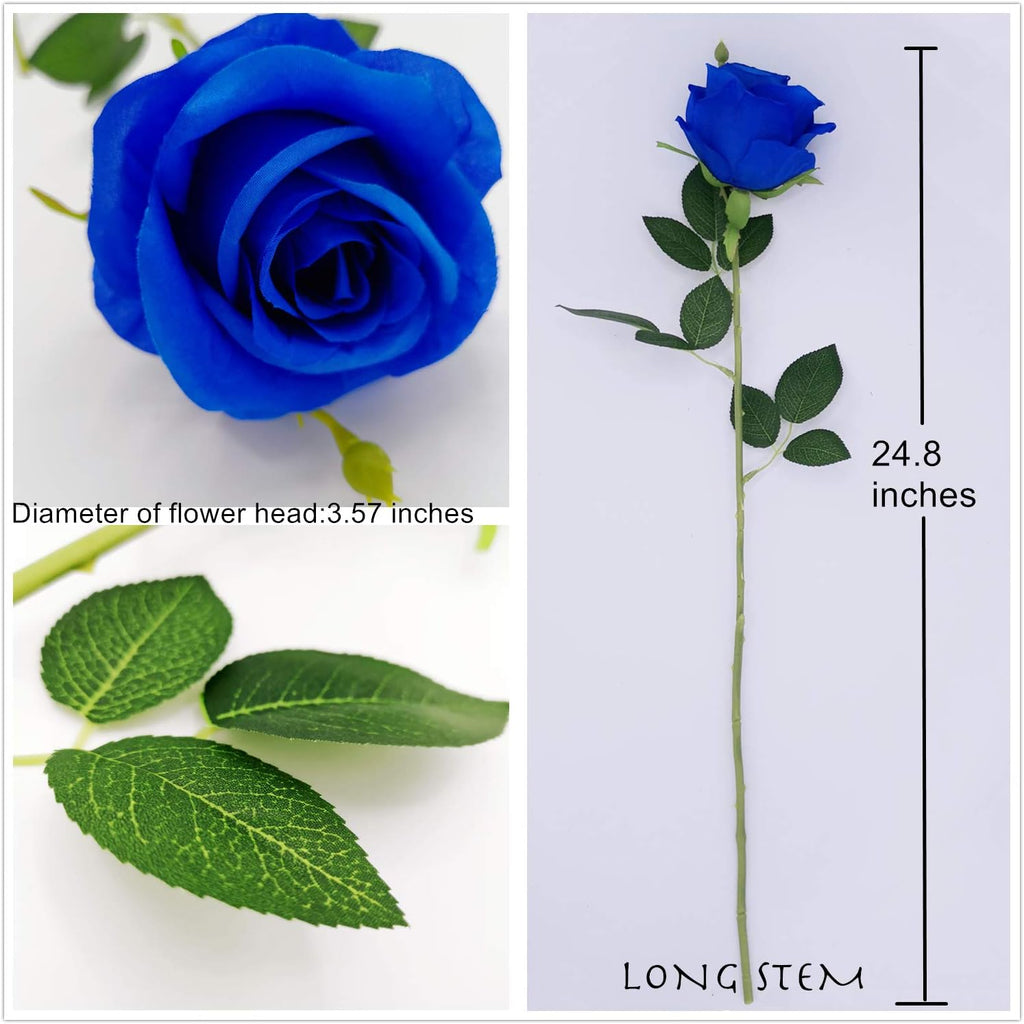 AnotherGifts 10pcs Artificial Silk Flowers Fake Rose Flower Long Stems Bouquet for Arrangement Wedding Centerpiece Party Home Kitchen Decor (Royal Blue)